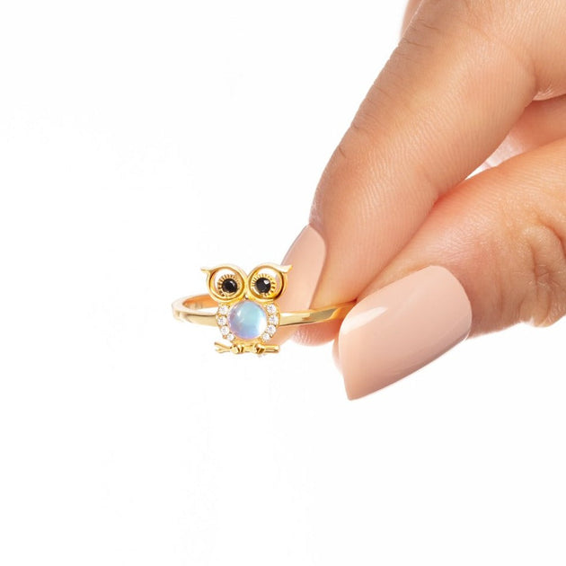 Storyjewellery Moonstone Owl Ring In Gold