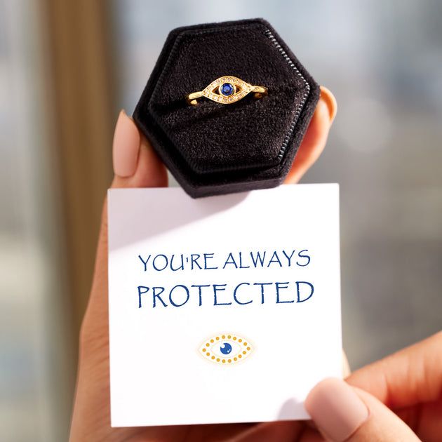 Forever Safeguard - Gold Navy Enamel Evil Eye Ring in 2023