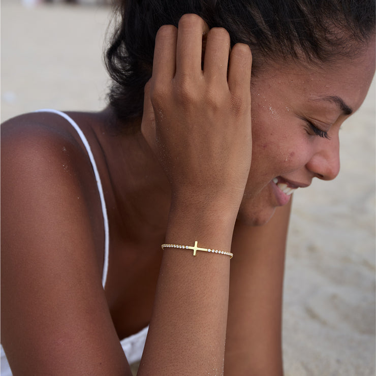 Blessed Friends Matching Crystal Band Cross Bracelet