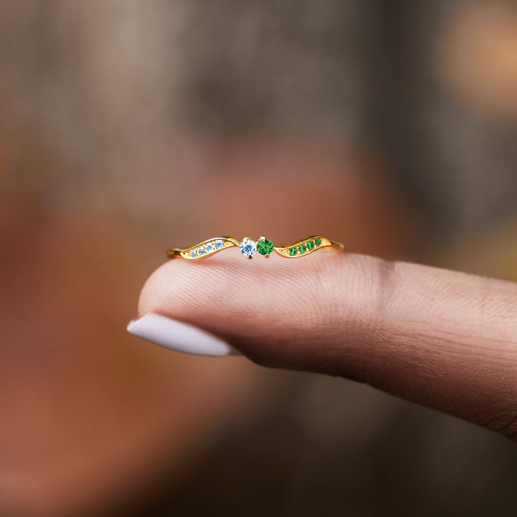 High Tide Or Low Tide Personalized Double Stone Wavy Ring