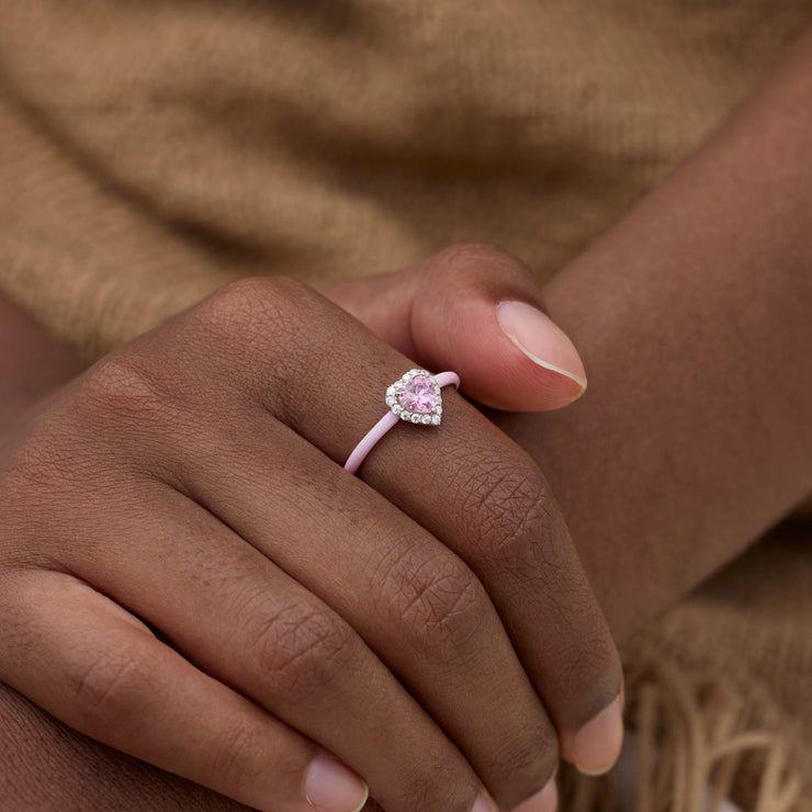 Pink Heart-Shaped Enamel Ring