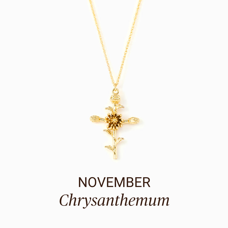 Never Underestimate Her Birth Flower Cross Necklace