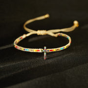 Hand-Braided Pavé Cross Bracelet