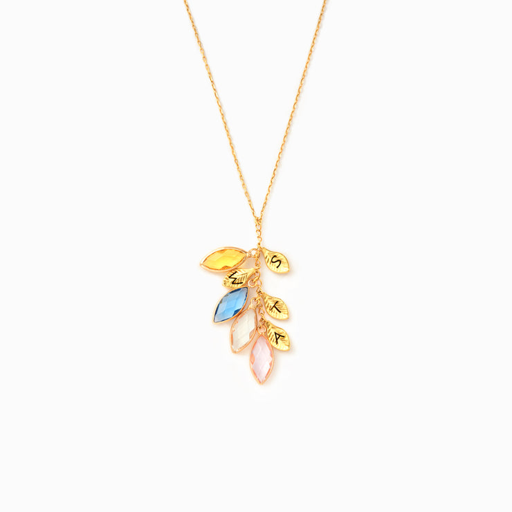 Birthstone and Initial Leaf Necklace