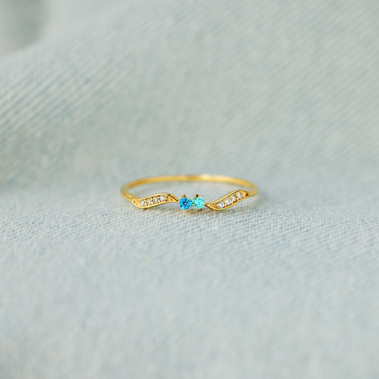 High Tide Or Low Tide Couple's Personalized Double Stone Wavy Ring