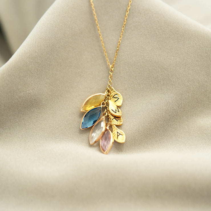Birthstone and Initial Leaf Necklace