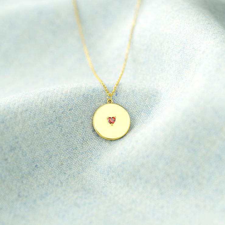 Heart Birthstone Disk Necklace