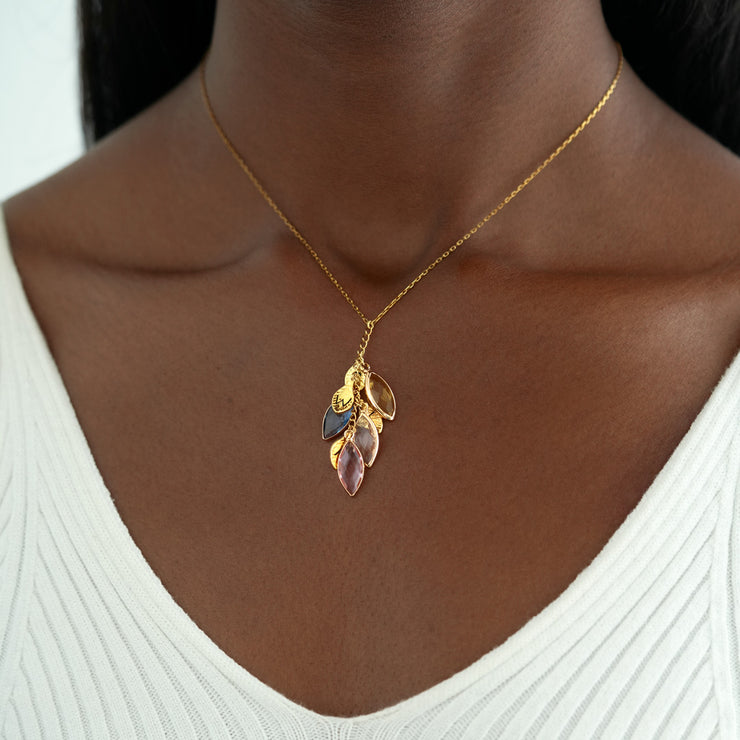 Birthstone and Initial Leaf Necklace