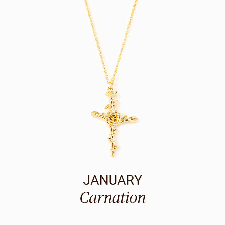 Birth Flower Cross Necklace