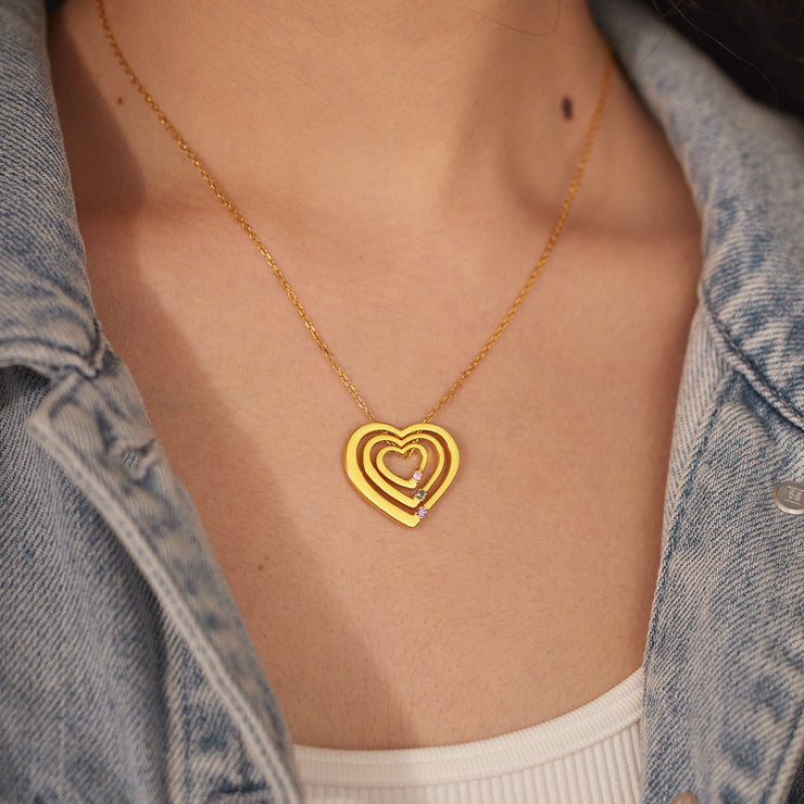 Never Outgrow Her Heart 1-5 Birthstones Heart Necklace
