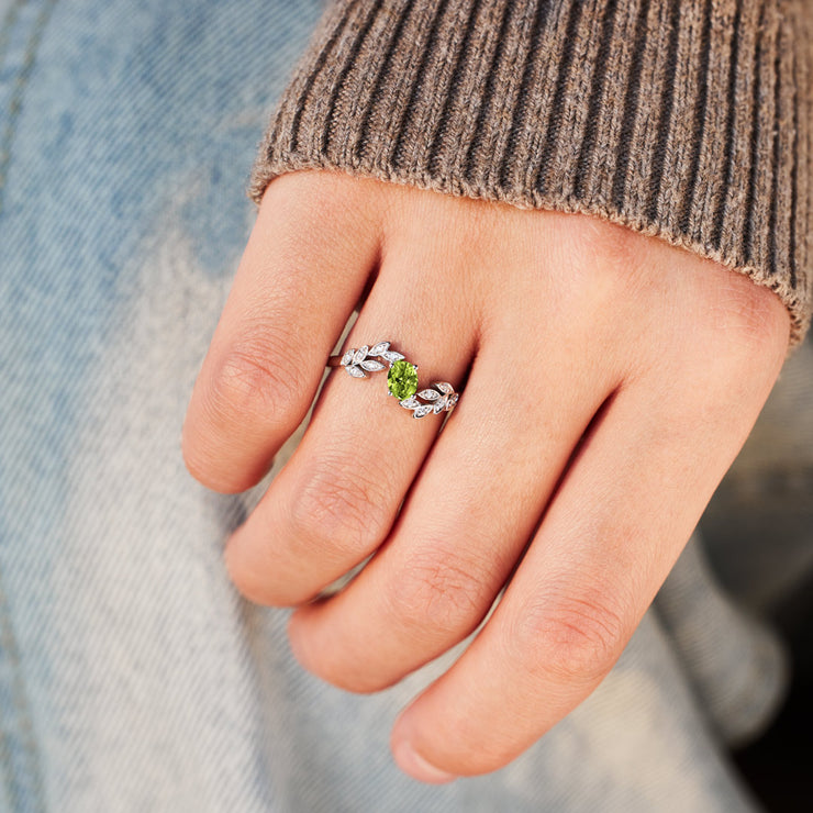 Green Peridot Leaf Ring