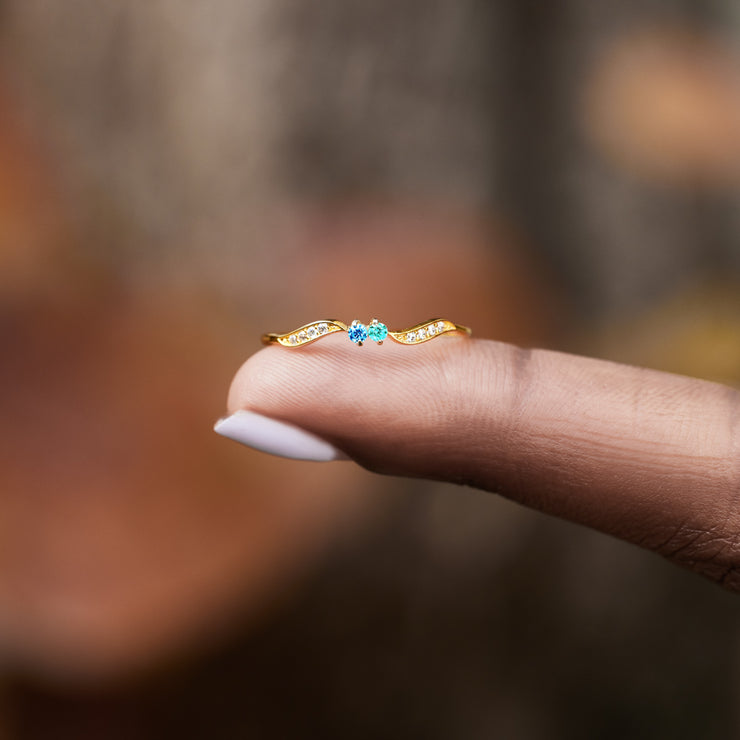 High Tide Or Low Tide Couple's Personalized Double Stone Wavy Ring