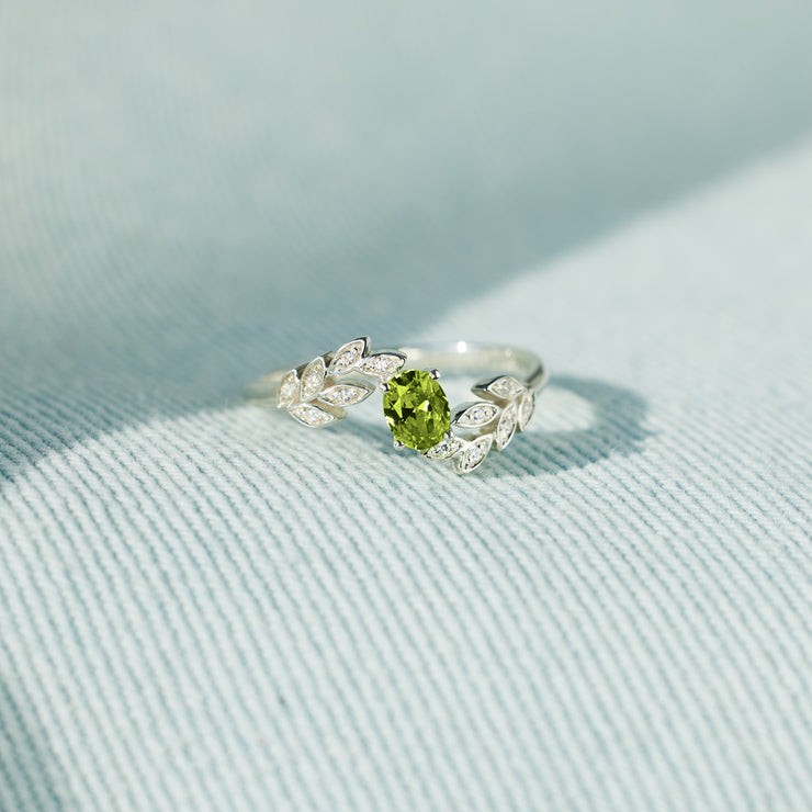 Green Peridot Leaf Ring