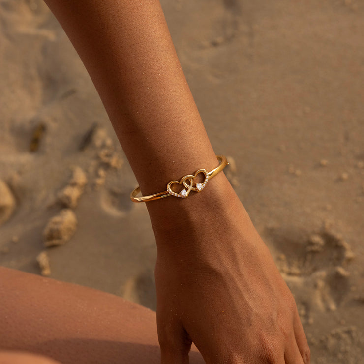 Mother & Daughter Linking Hearts Birthstone Bangle