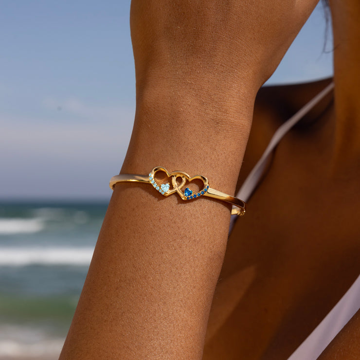 Mother & Daughter Linking Hearts Birthstone Bangle