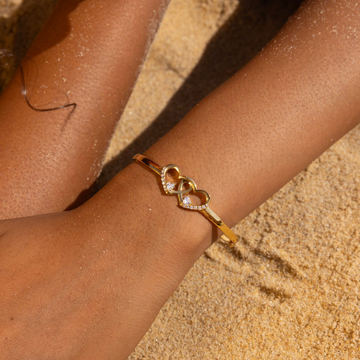 Mother & Daughter Linking Hearts Birthstone Bangle