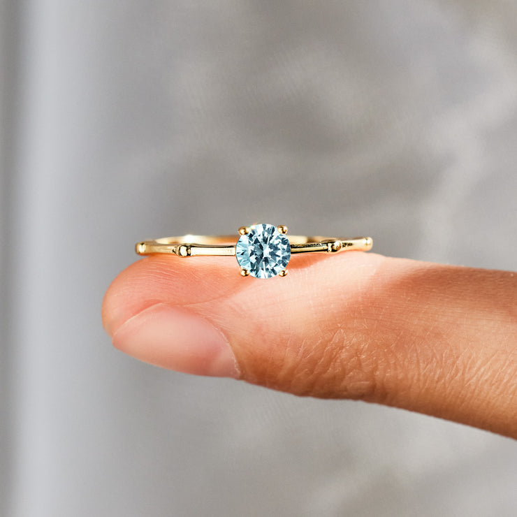 The Purest Love Matching Aquamarine Minimalist Round Cut Ring