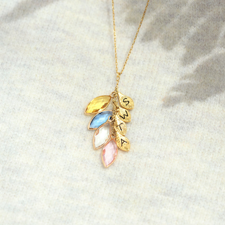 Birthstone and Initial Leaf Necklace