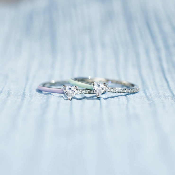 Half Enamel Heart-Cut Rings