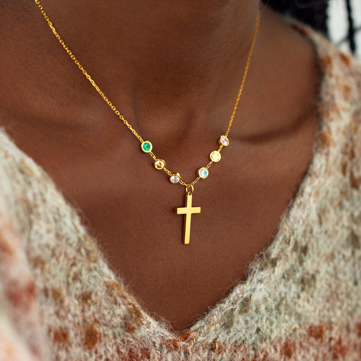 Blessed is the Mother Who Gives 1-6 Birthstone Cross Necklace