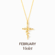 Never Underestimate Her Birth Flower Cross Necklace