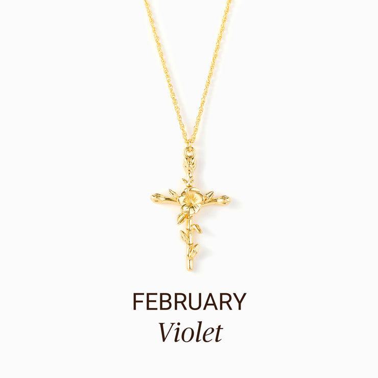 Birth Flower Cross Necklace