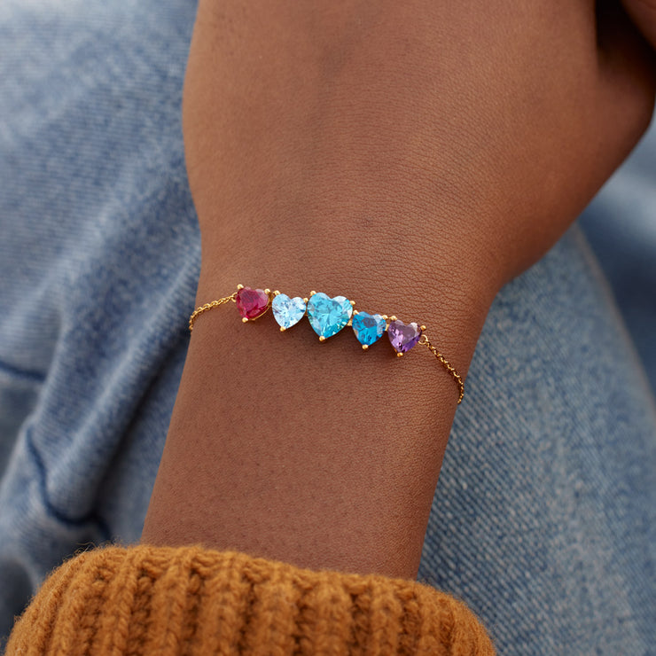 Mom And 1-6 Kids Heart Birthstone Bracelet