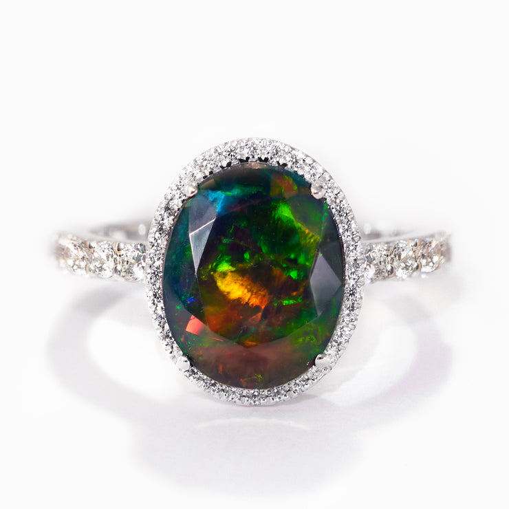 Oval-Shape Black Opal Cocktail Ring