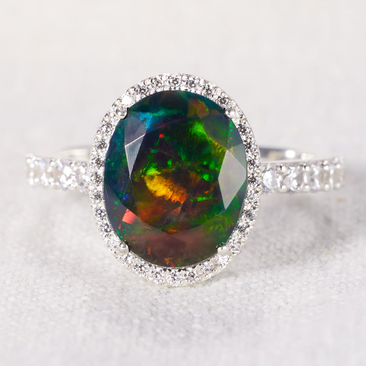 Oval-Shape Black Opal Cocktail Ring