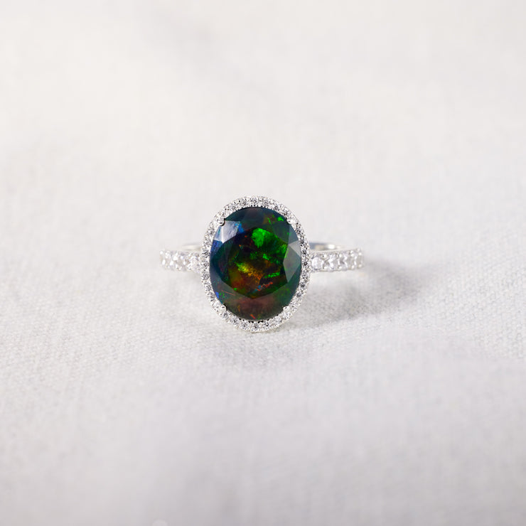 Oval-Shape Black Opal Cocktail Ring