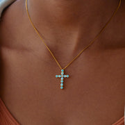 Crystal Blue Cross Necklace For Women