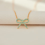 Pavé Blue Bow Necklace