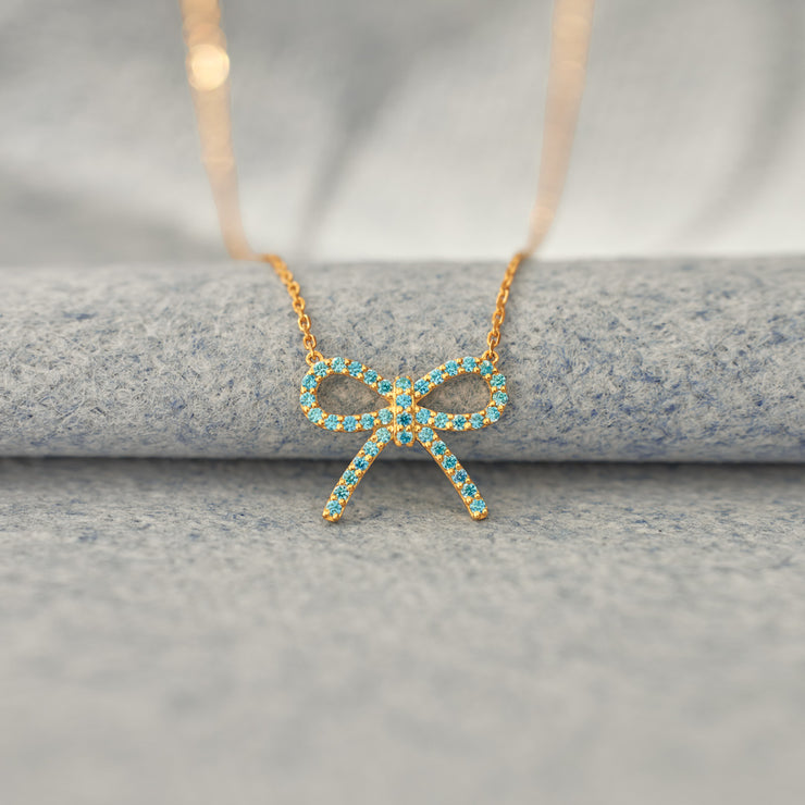 Pavé Blue Bow Necklace