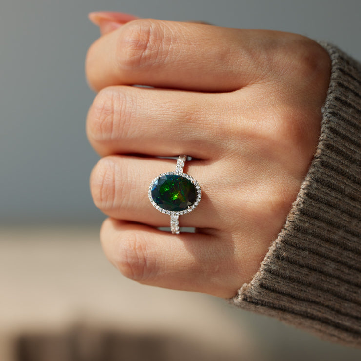 Oval-Shape Black Opal Cocktail Ring