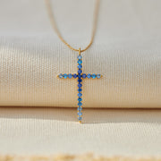 Gradient Dark Blue Cross Necklace