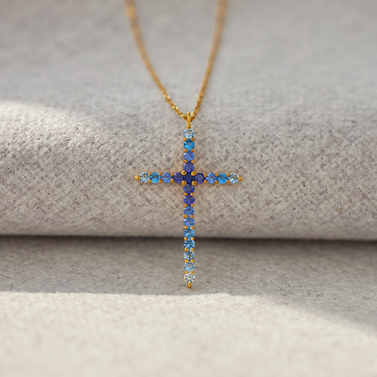 Gradient Dark Blue Cross Necklace