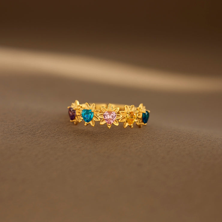 Mama's Garden Heart In Flower 1–5 Birthstone Ring