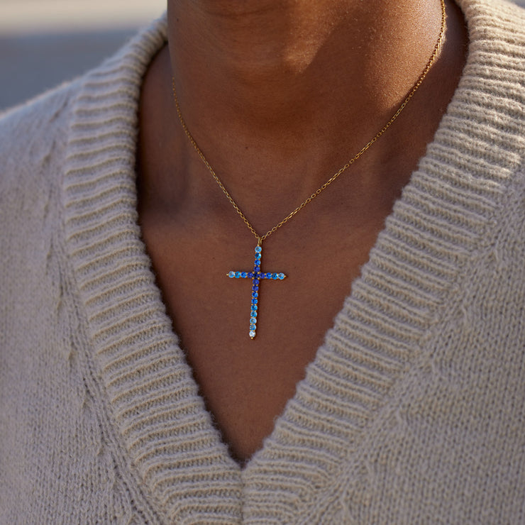 Gradient Dark Blue Cross Necklace