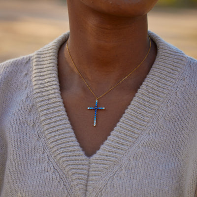 Gradient Dark Blue Cross Necklace For Women