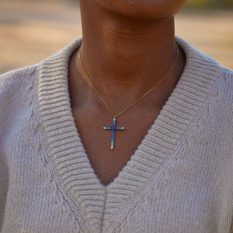 Gradient Dark Blue Cross Necklace