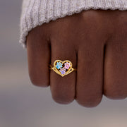 The Catmother Paw In Heart 1-5 Birthstones Ring