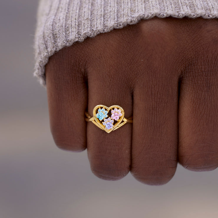 Mama's Pawfect Pals Paw In Heart 1-5 Birthstones Ring