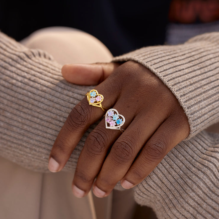 Mama's Pawfect Pals Paw In Heart 1-5 Birthstones Ring