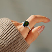 Oval-Shape Black Opal Cocktail Ring