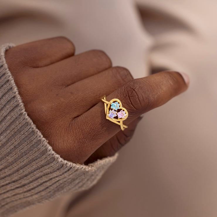Mama's Pawfect Pals Paw In Heart 1-5 Birthstones Ring