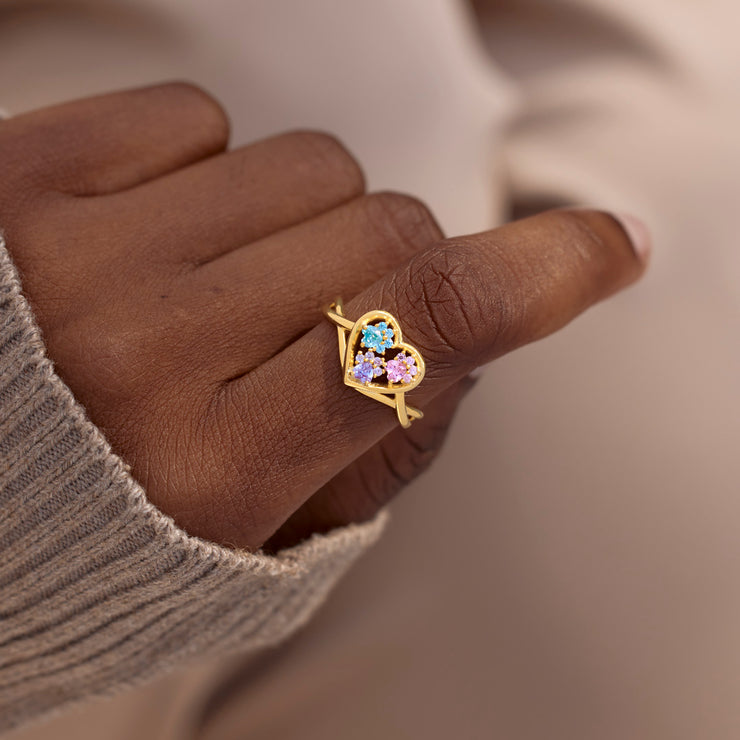 The Catmother Paw In Heart 1-5 Birthstones Ring