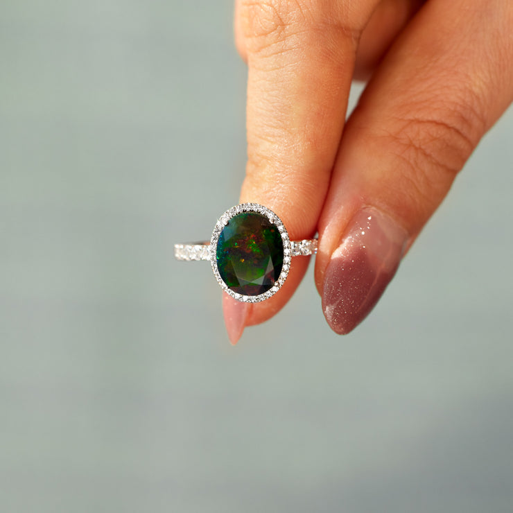 Oval-Shape Black Opal Cocktail Ring