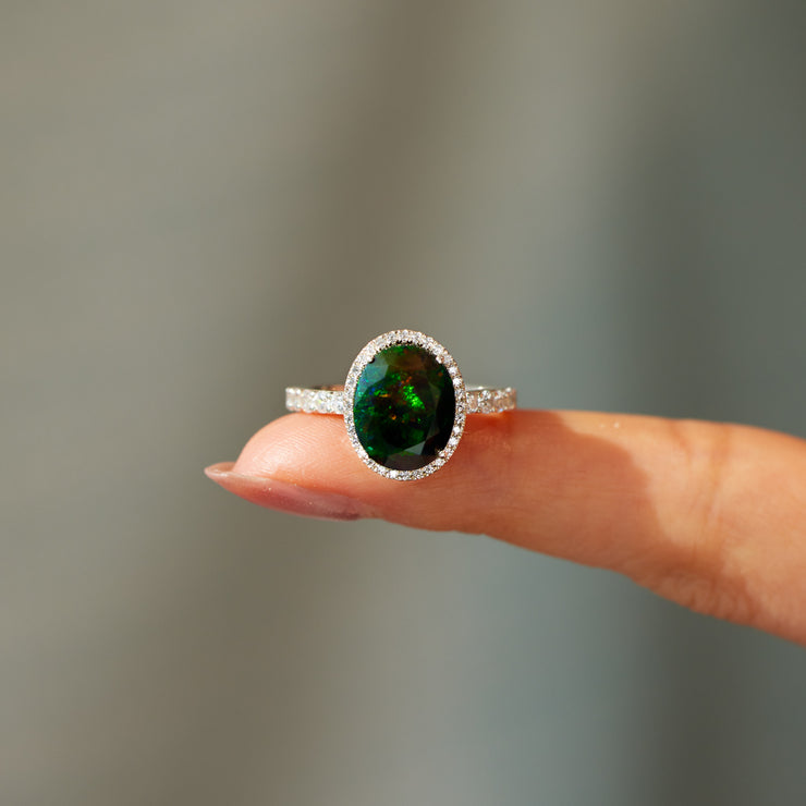 Oval-Shape Black Opal Cocktail Ring