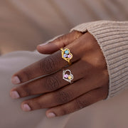 The Catmother Paw In Heart 1-5 Birthstones Ring