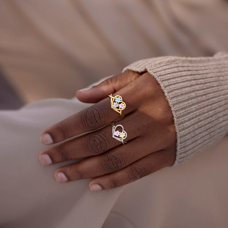 Mama's Pawfect Pals Paw In Heart 1-5 Birthstones Ring